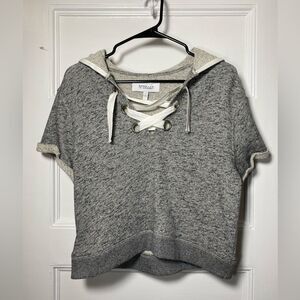10 Crosby Derek Lam | Lace-Up Hooded Cropped Sweatshirt Top Gray Small